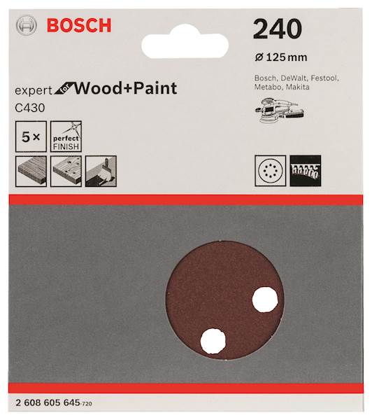 Papier ścierny krążek do szlifierki  RW D-125mm GR.240 5SZT.  BOSCH 2608605645