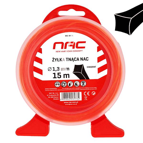 Żyłka tnąca do kos podkaszarek NAC KWADRAT 1,3mm 15m Pomarańczowa