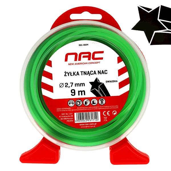Żyłka tnąca do kos podkaszarek NAC GWIAZDKA 2,7mm 9m ZIELONA