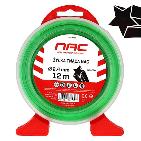 Żyłka tnąca do kos podkaszarek NAC GWIAZDKA 2,4mm 12m ZIELONA