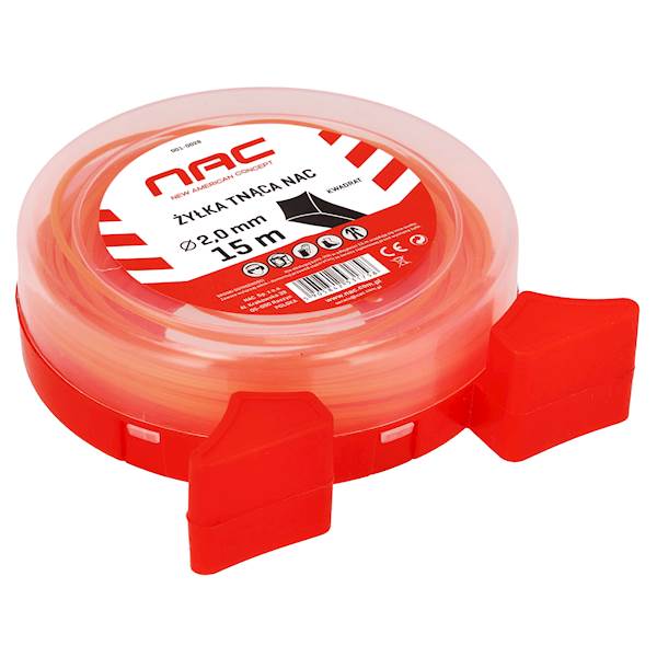 Żyłka tnąca do kos podkaszarek NAC KWADRAT 2mm 15m Pomarańczowa