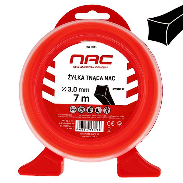 Żyłka tnąca do kos podkaszarek NAC KWADRAT 3mm 7m Pomarańczowa