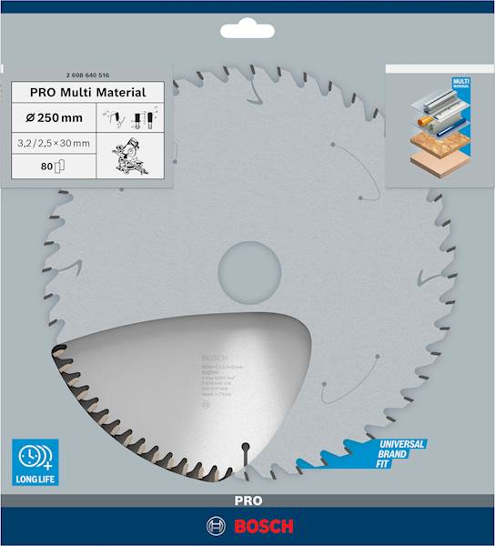PIŁA TARCZOWA BOSCH MULTI-MATERIAL 250x3,2x30 Z80  2608640516