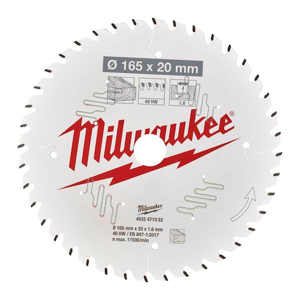 Tarcza do drewna Widia 165x20x1,6 40z Milwaukee Milwaukee   4932471932