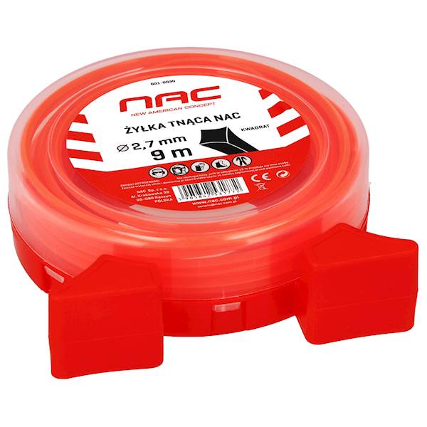 Żyłka tnąca do kos podkaszarek NAC KWADRAT 2,7mm 9m Pomarańczowa