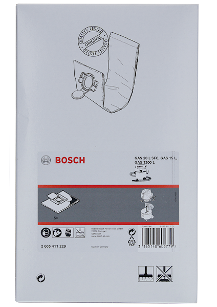 WOREK NA PYŁ GAS 15/20 PRACA NA SUCHO 5SZT.  BOSCH 2605411229
