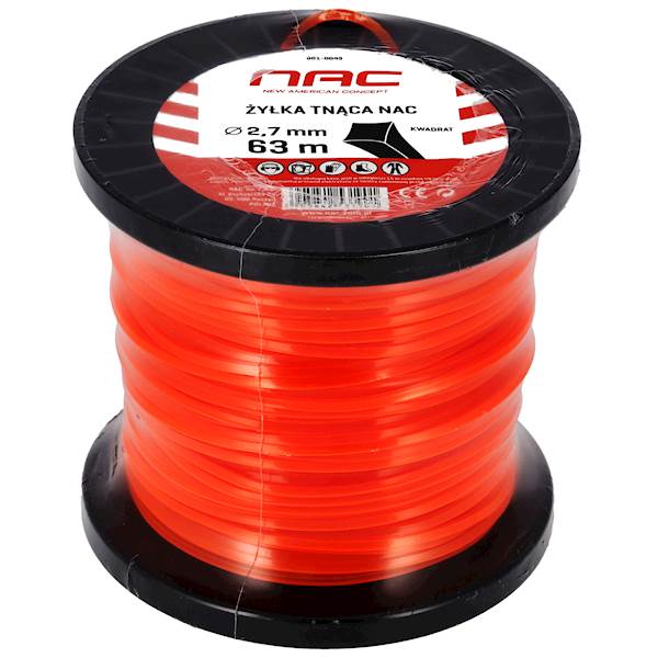 Żyłka tnąca do kos podkaszarek NAC KWADRAT 2,7mm 63m Pomarańczowa