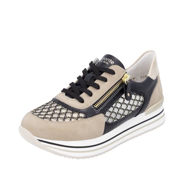 REMONTE D1329-03 PERŁOWO CZARNO ZŁOTE SNEAKERSY • Rozm. D.: 37