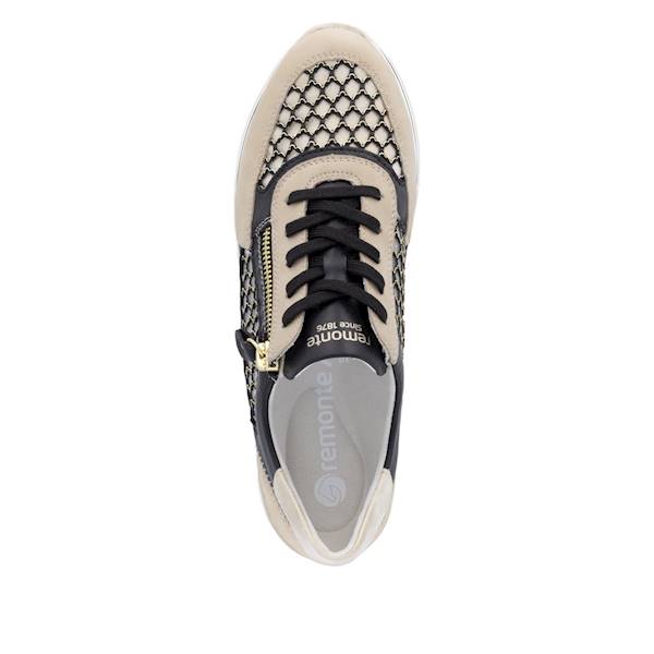 REMONTE D1329-03 PERŁOWO CZARNO ZŁOTE SNEAKERSY • Rozm. D.: 37