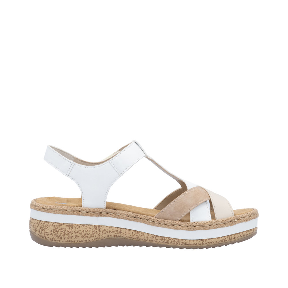 RIEKER V0919-80 SANDAŁKI BEŻOWO- BIAŁE • Rozm. D.: 37