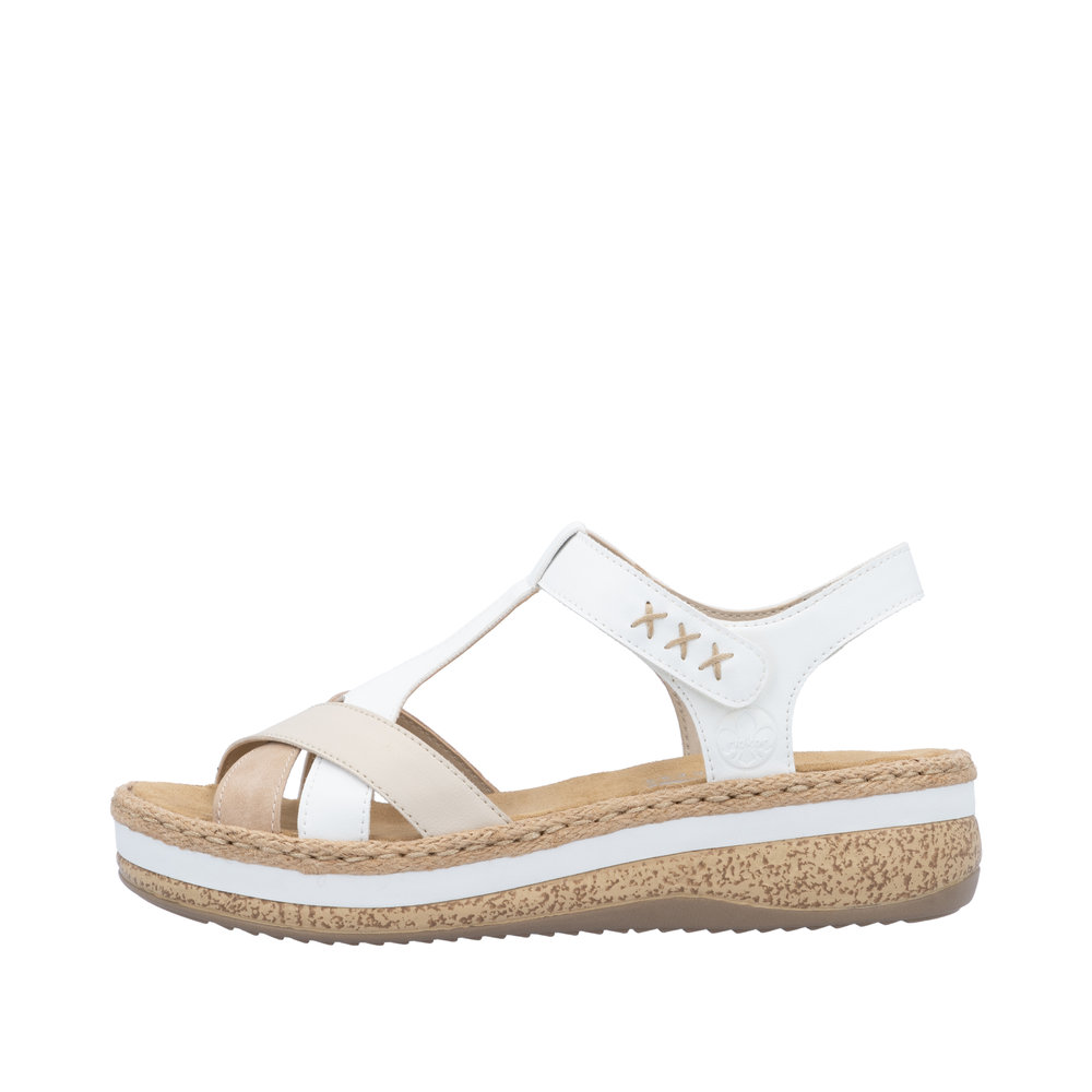 RIEKER V0919-80 SANDAŁKI BEŻOWO- BIAŁE • Rozm. D.: 41