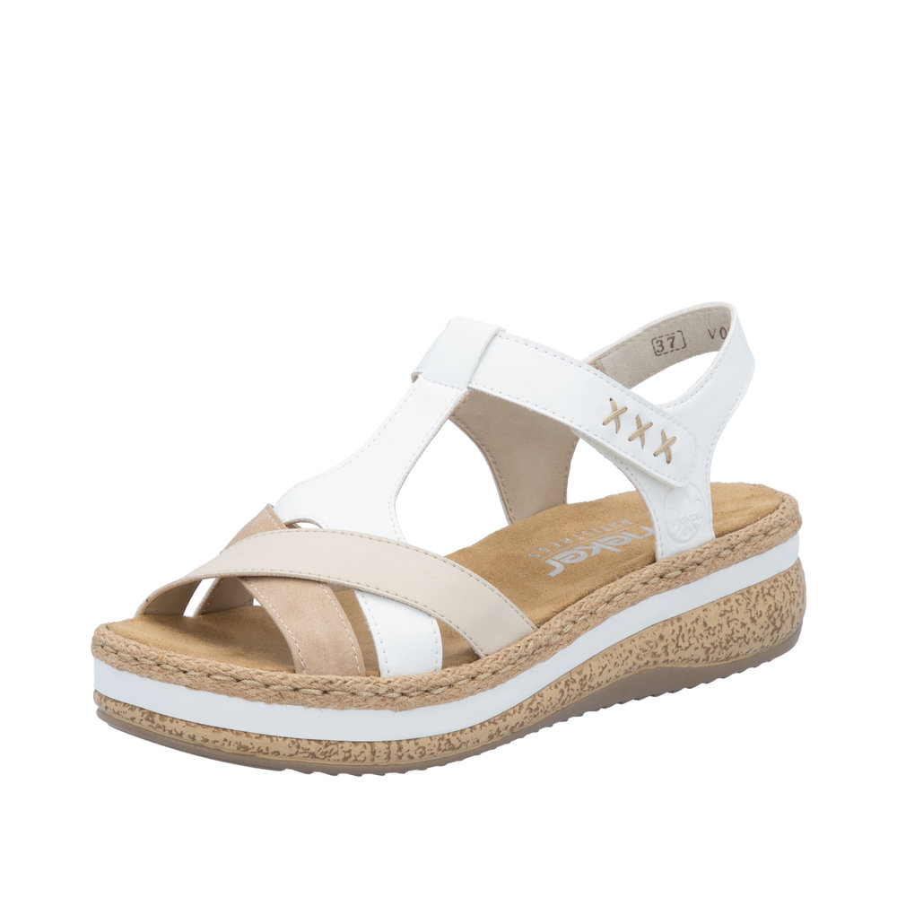 RIEKER V0919-80 SANDAŁKI BEŻOWO- BIAŁE • Rozm. D.: 41