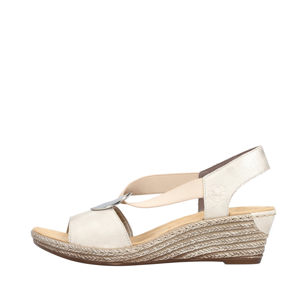 RIEKER 624H6-60 SANDAŁ NA KOTURNIE KREMOWY • Rozm. D.: 41