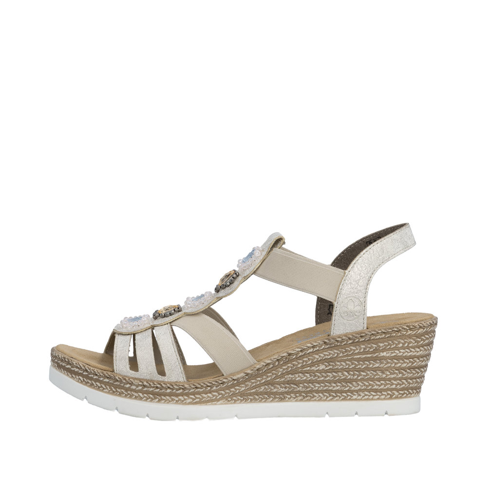 RIEKER 619B2-60 SANDAŁ NA KOTURNIE BEŻOWO-ZŁOTY • Rozm. D.: 37