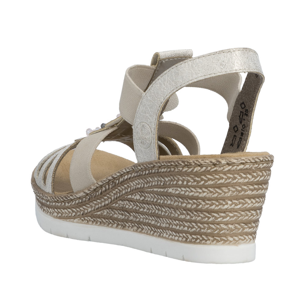 RIEKER 619B2-60 SANDAŁ NA KOTURNIE BEŻOWO-ZŁOTY • Rozm. D.: 38