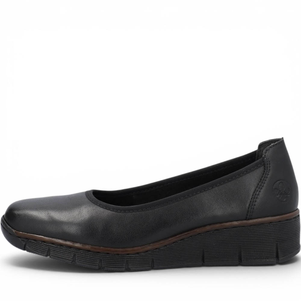 RIEKER 53755-00 CZARNE CZÓŁENKO NA KOTURNIE • Rozm. D.: 41