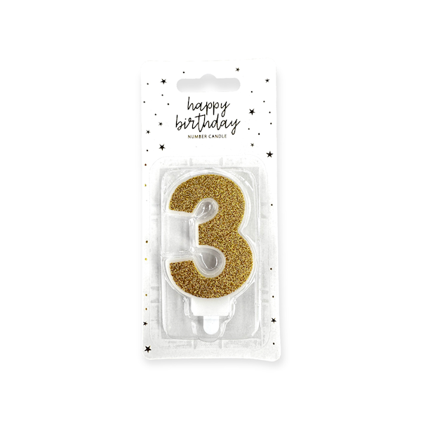 Świeczka urodzinowa "3" złota 7cm