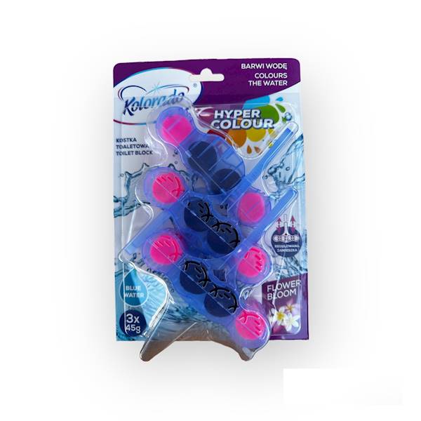 Kostka do WC Hyper Colour Flower Bloom/Woda niebieska 3x45g