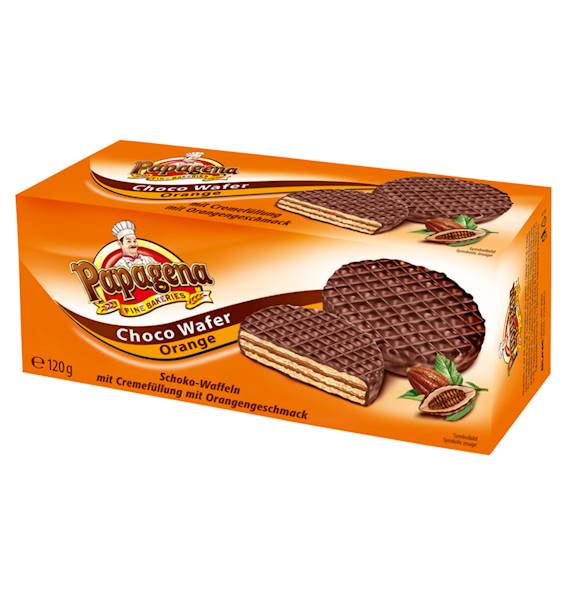 PAPAGENA WAFLE O SMAKU POMARAŃCZOWYM 120G.