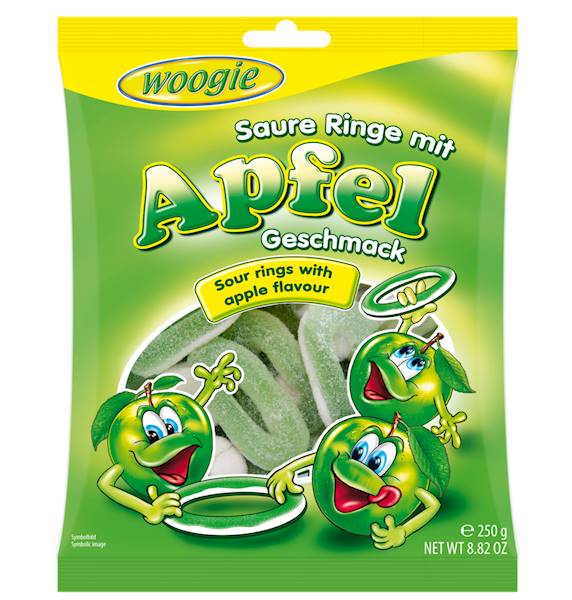 WOOGIE KWAŚNE ŻELKI O SMAKU JABŁKOWYM 250G