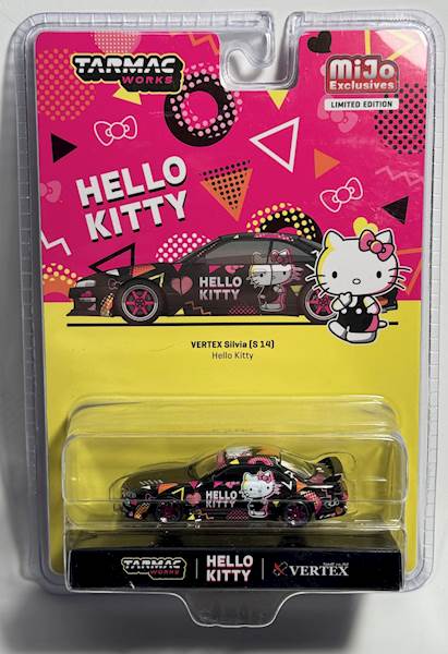 TARMAC WORKS 1:64 VERTEX NISSAN SILVIA S14 HELLO KITTY BLACK CHROME MIJO EXCLUSIVES LIMITED EDITION