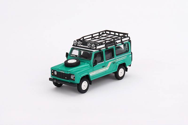 MINI GT 1:64 LAND ROVER DEFENDER 110 COUNTY WAGON TRIDENT GREEN 1985