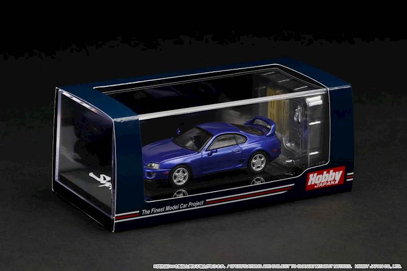 HOBBY JAPAN 1:64 TOYOTA SUPRA RZ A80 BLUE MICA WITH ENGINE DISPLAY MODEL