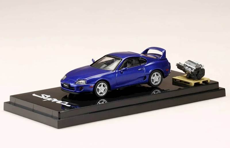 HOBBY JAPAN 1:64 TOYOTA SUPRA RZ A80 BLUE MICA WITH ENGINE DISPLAY MODEL