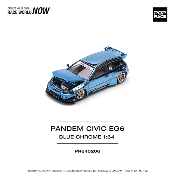 POP RACE 1:64 HONDA CIVIC EG6 PANDEM BLUE CHROME