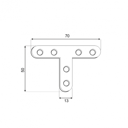 Narożnik DMX podwójny T "trójnik" 70x50x13x2.0mm FKT70/50