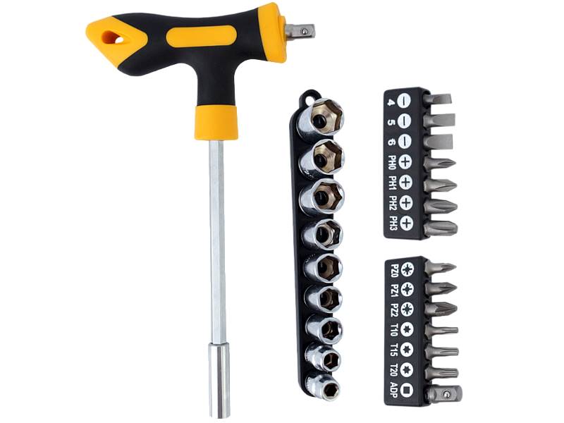 Wkrętak BIT z chwytem T 24cz. 13 bitów 9 nasadek CON-WKT-5218