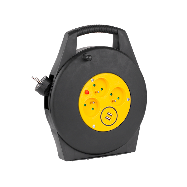 Przedłużacz kasetowy REBEL 3x1,5 10m 3gn okr + 2xUSB