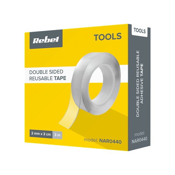 Taśma dwustr. montaż. WIELOKROTNEGO użytku transp. REBEL 2mm 3cm 3m