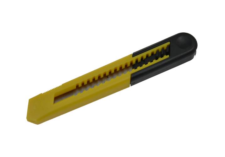 Nóż 18mm ostrze łamane ABS ŻÓŁTO-SZARY expozytor=48szt 