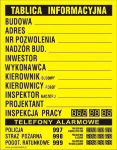 TABLICA INFORMACYJNA 90X70CM BUDOWA,.