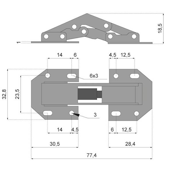 Zawias pusz. TŁOCZKOWY 32X78 FERRA  HF-002