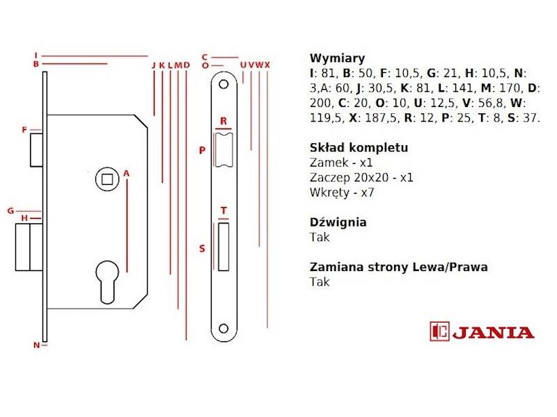 Zamek  drzwiowy Jania 60/50 wkład Z012