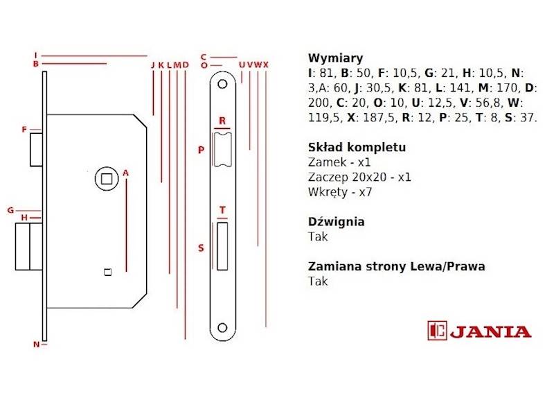 Zamek  drzwiowy Jania 60/50 WC Z016
