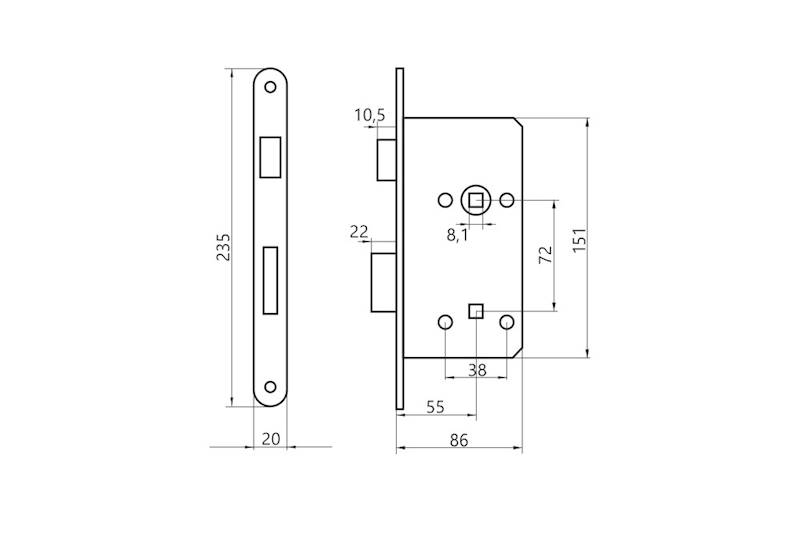 Zamek  drzwiowy Jania 72/55 WC LEWY Z215
