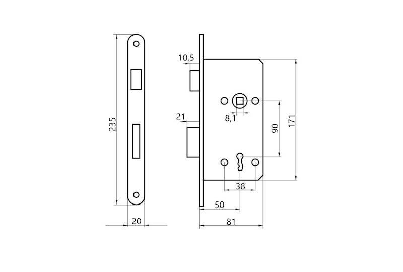 Zamek  drzwiowy Jania 90/50 klucz Z003