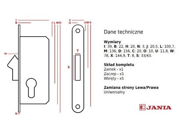 Zamek hakowy JANIA wkład Z090