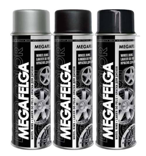 Lakier spray 500ml MEGAFELGA CZARNY POŁYSK