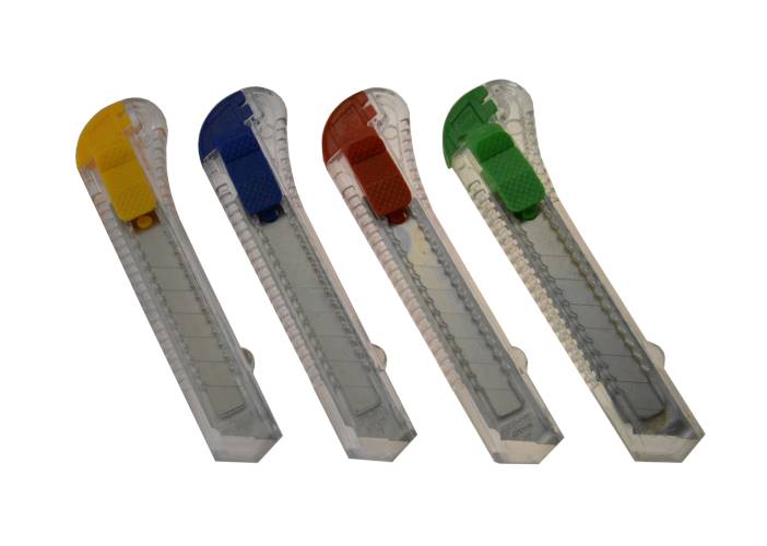Nóż 18mm ostrze łamane PRZEZROCZYSTY/KOLOR na sztuki