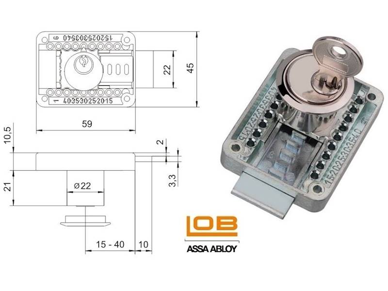 Zamek meblowy ZMB3 LOB