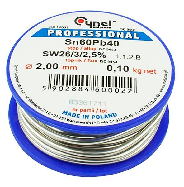 Cyna 2,00mm 100g rolka SN60PB40 CYNEL