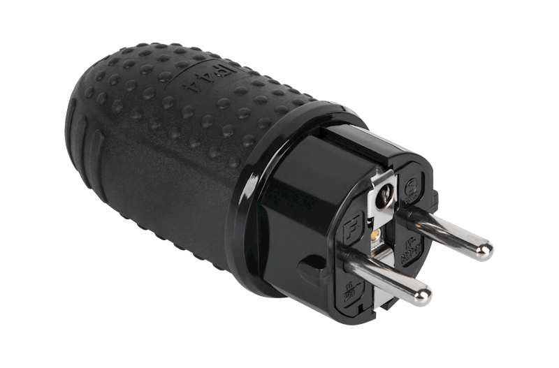Wtyczka gumowa 16A/250V IP44 gumowa czarna Rebel