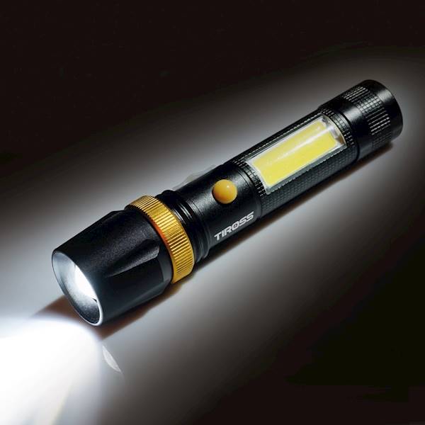 Latarka PREMIUM 10W/450lm ZOOM bok COB 3W aku 3,7V 2500mAh