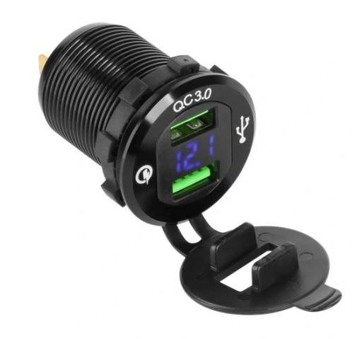 Gniazdo do zabudowy z ładowarką USBx2 Quick Charge + miernik
