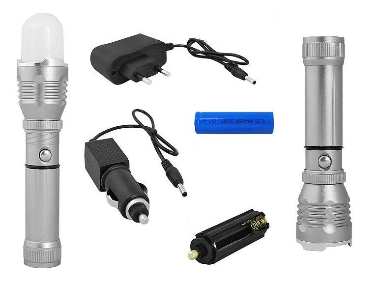 Latarka aku / 3xAAA alu 3W T6 zoom 12/230V DYFUZOR