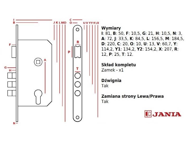 Zamek trzpieniowy Jania 0/50 wkład z bolcami Z126 stol.
